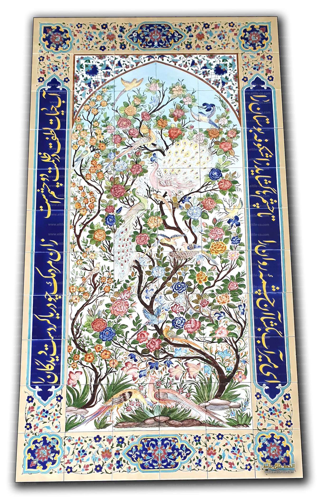 Persian wall tile panel with poems in calligraphy, www.eitile-co.com