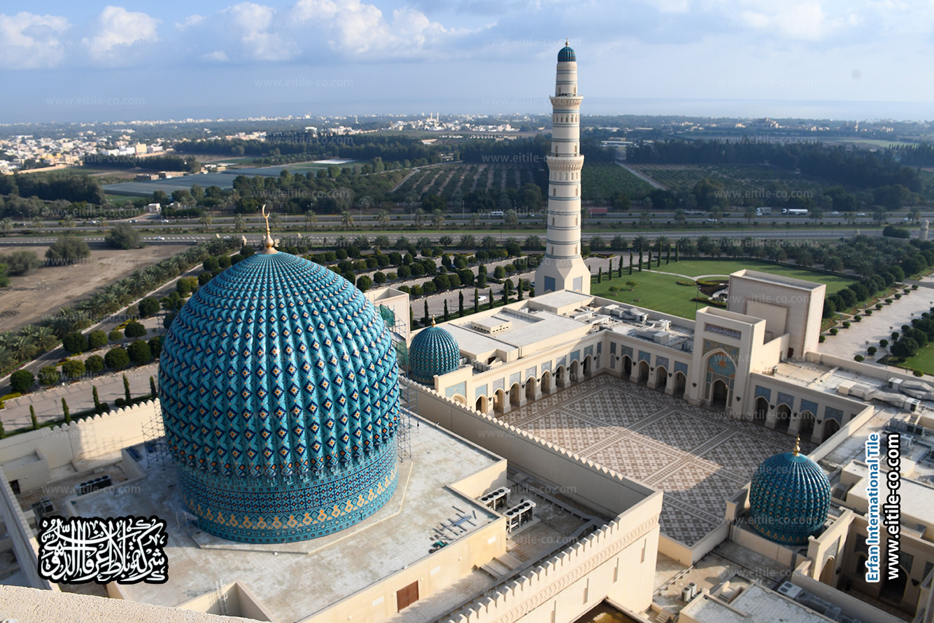 Oman, Sohar Sultan Qaboos grand mosque dome tile restoration work, www.eitile-co.com
