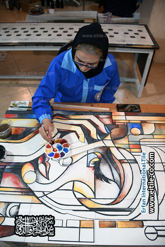 فن جدار تجريدي حديث على بلاط يدوي. www.eitile-co.com