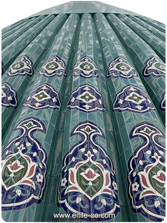 Design, manufacture and installation of handmade tiles for Imam Abu Mansur al-Maturidi mausoleum dome, Samarkand, Uzbekistan, www.eitile.com